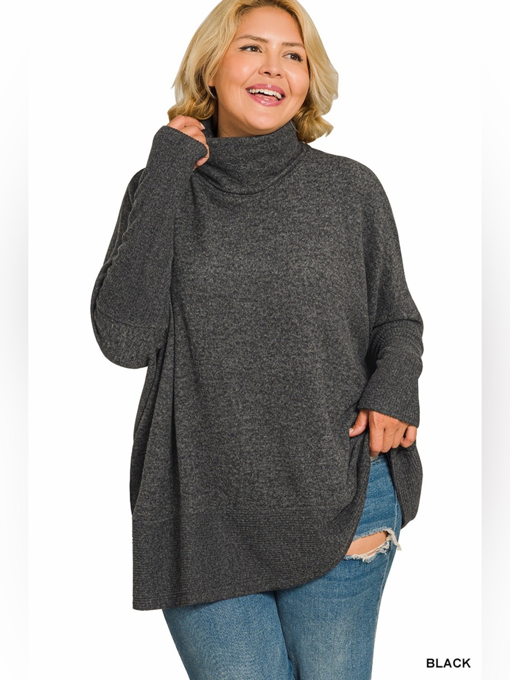 Zenana Plus Size Brushed Hacci Sweater Ash Black 1X/2X or 2X/3X